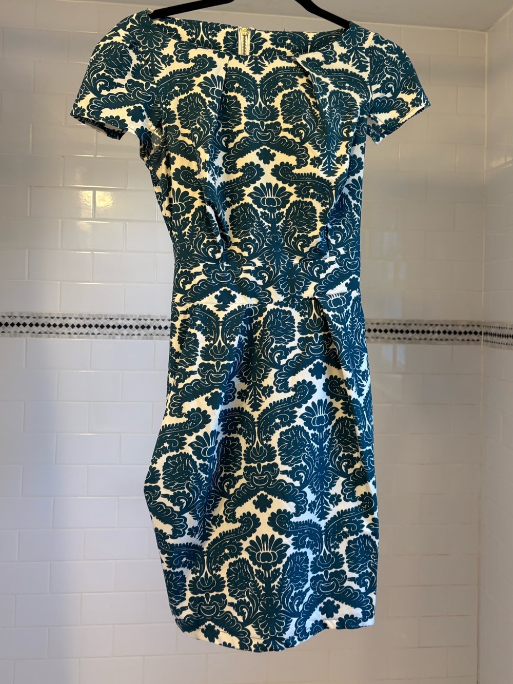 Teal and White Printed Sheath Dress
